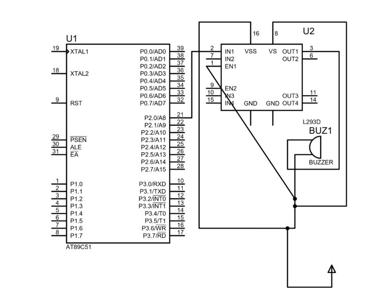 Buzzer Interfacing with 8051 Controller Circuit Diagram